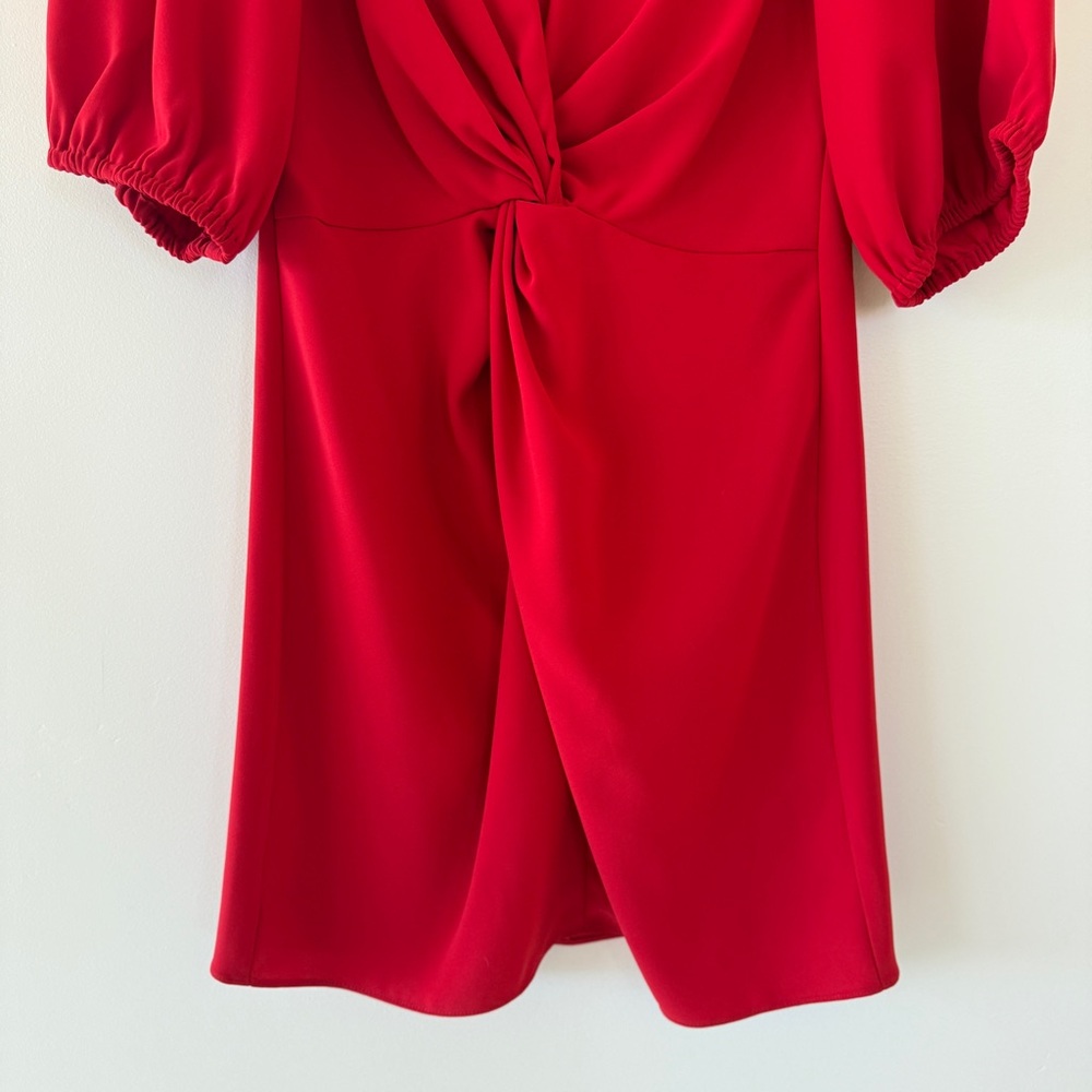 Amanda Uprichard Susannah Red Puff Sleeve Twist Front Mini Dress Women’s S - Picture 6 of 11